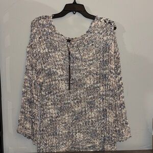 Charlies Textured Knit Blouse - Gray and Cream